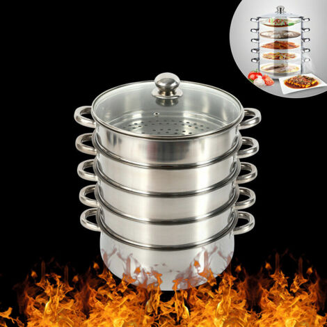 Gojoy – Cuiseur vapeur en acier inoxydable 26 cm – 4 niveaux de cuisson – Couvercle en verre – Compatible tous feux – Cuisson rapide et nutrition préservée
