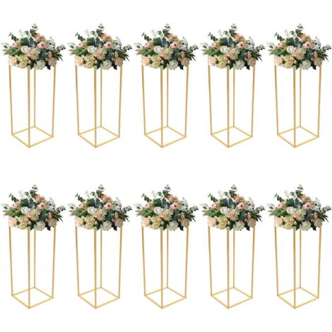 Gojoy – Lot de 10 vases à fleurs dorés rectangulaires – Design géométrique moderne – Amovibles pour décoration de mariage – Hauteur 60cm