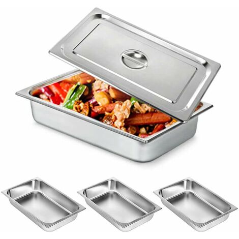 Gojoy – Lot de 4 récipients en acier inoxydable pour conservation au chaud – Résistants aux chocs – 50 x 30 x 10 cm – Pour buffets et restauration