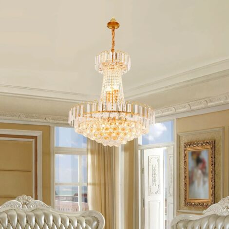 Gojoy – Lustre moderne en cristal K9 – Suspension LED réglable 0,33-1,31 m – Douilles E14 compatibles – Pour salon, chambre, couloir, hôtel