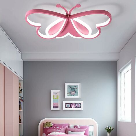 Gojoy – Plafonnier LED rose en forme de papillon – Intensité variable – 90 W – Acrylique et métal – Pour chambre d'enfant et restaurant