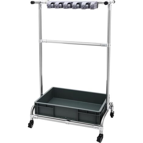 Gojoy – Support mobile pour serpillère et balais – 4 roues universelles avec freins – Acier inoxydable – Montage sur pied – 12 crochets et 10 fentes