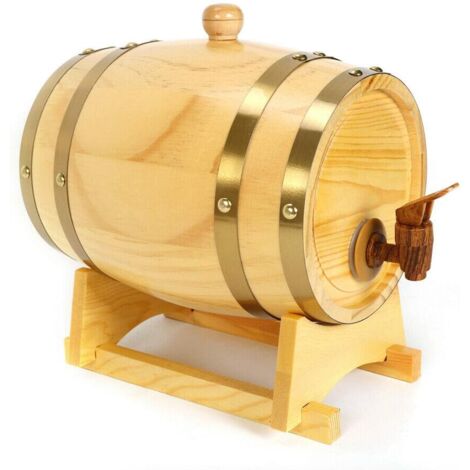 Gojoy – Tonneau en bois de pin 3 litres – Fût de stockage pour vin et spiritueux – Robinet pratique – Durable et résistant à la corrosion