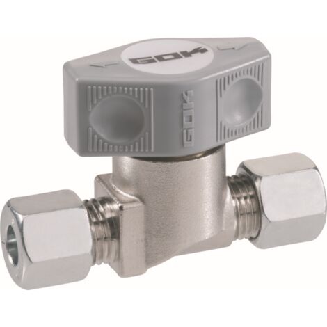 GOK Schnellschussventil 0370300 vernickelt, PS 16 bar, Schneidring Typ D, RVS 12 x RVS 12
