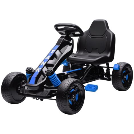Gokart à pédales pour enfants, voiture à pédales avec frein, roues antidérapantes, châssis métallique, 3-6 ans, bleu