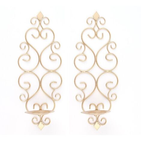 (Gold) 2er-Set Teelichthalter, Kerzenhalter, Wand-Kerzenhalter aus Metall, Kerzenhalter für Wand, Schlafzimmer, Badezimmer, Wohnzimmer, Dekoration