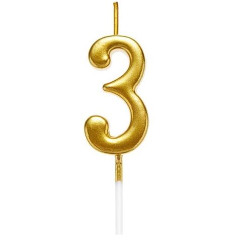 Gold 3 Number Candle Birthday Party Cake Decorations Topper
