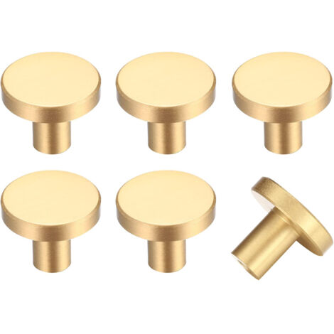 Gold - 6 Stück Schubladenknöpfe, Möbelknöpfe, runde Schrankknöpfe, Schubladenknöpfe aus goldenem Messing, Küchentürgriffe, - 20  25 mm