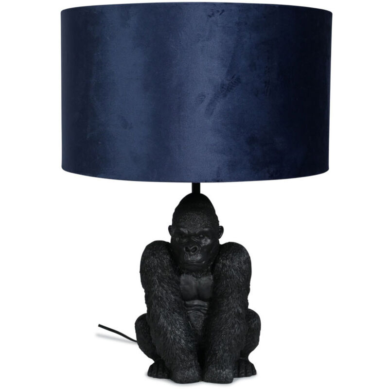 Black Gorilla Table Lamp Retro Animal Living Room Light Velvet Shade - Navy - No Bulb