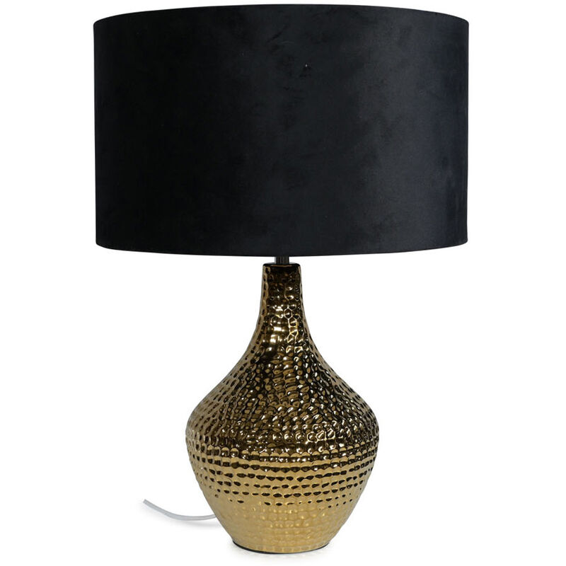 Gold Ceramic Table Lamp Light Velvet Shade Bedroom Living Room Bedside Lighting - Black + led Bulb