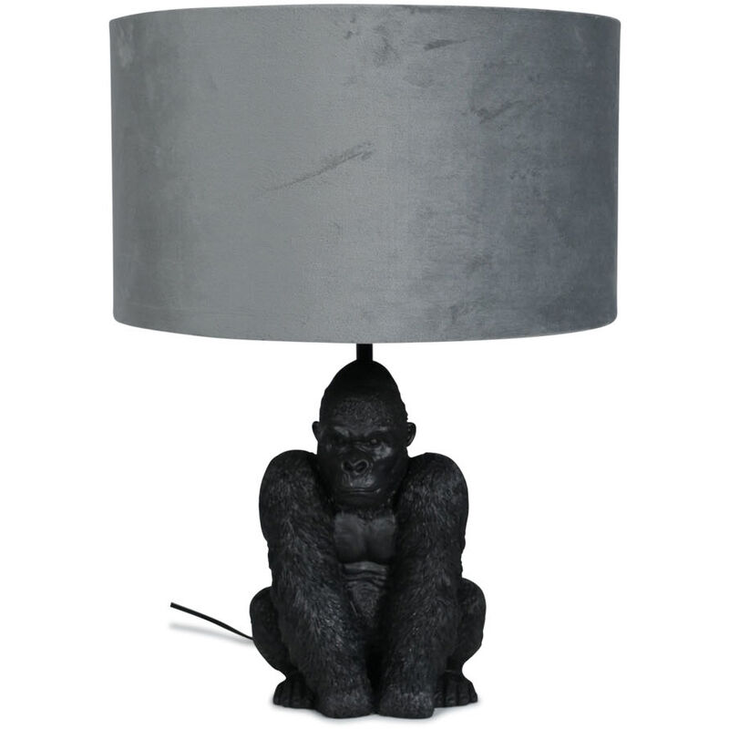 Black Gorilla Table Lamp Retro Animal Living Room Light Velvet Shade - Grey + led Bulb