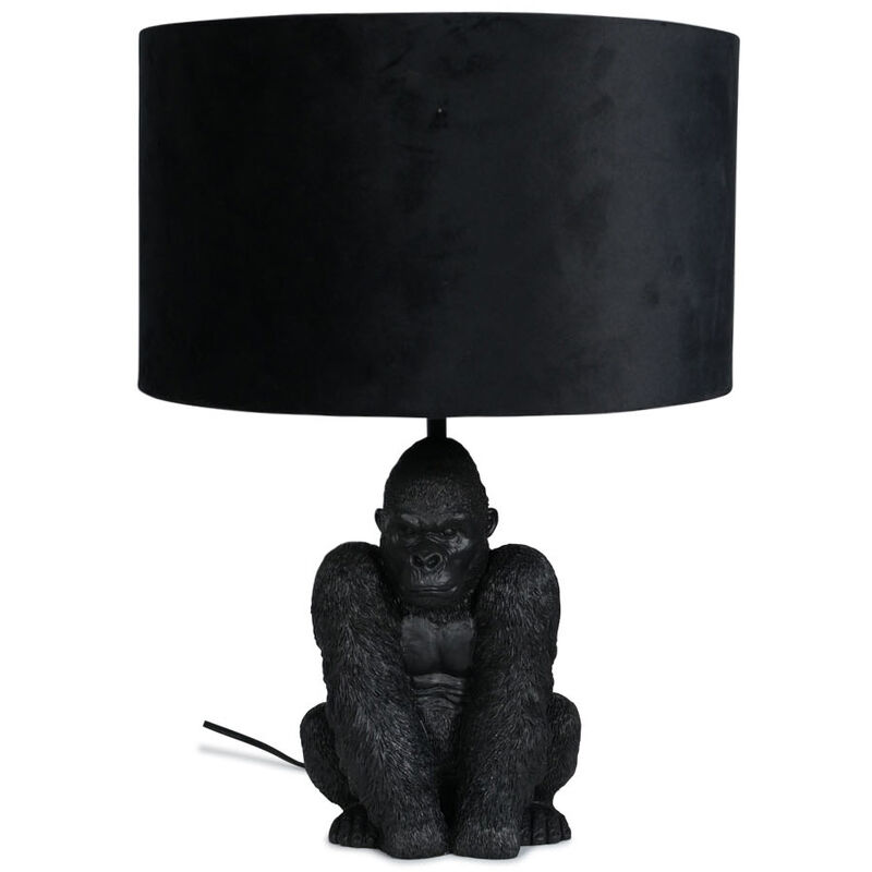 Black Gorilla Table Lamp Retro Animal Living Room Light Velvet Shade - Black + led Bulb