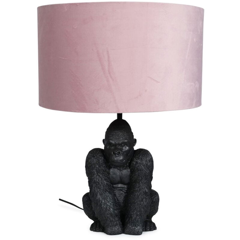 Black Gorilla Table Lamp Retro Animal Living Room Light Velvet Shade - Blush + led Bulb