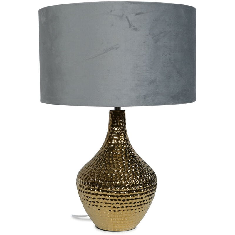 Gold Ceramic Table Lamp Light Velvet Shade Bedroom Living Room Bedside Lighting - Grey + led Bulb