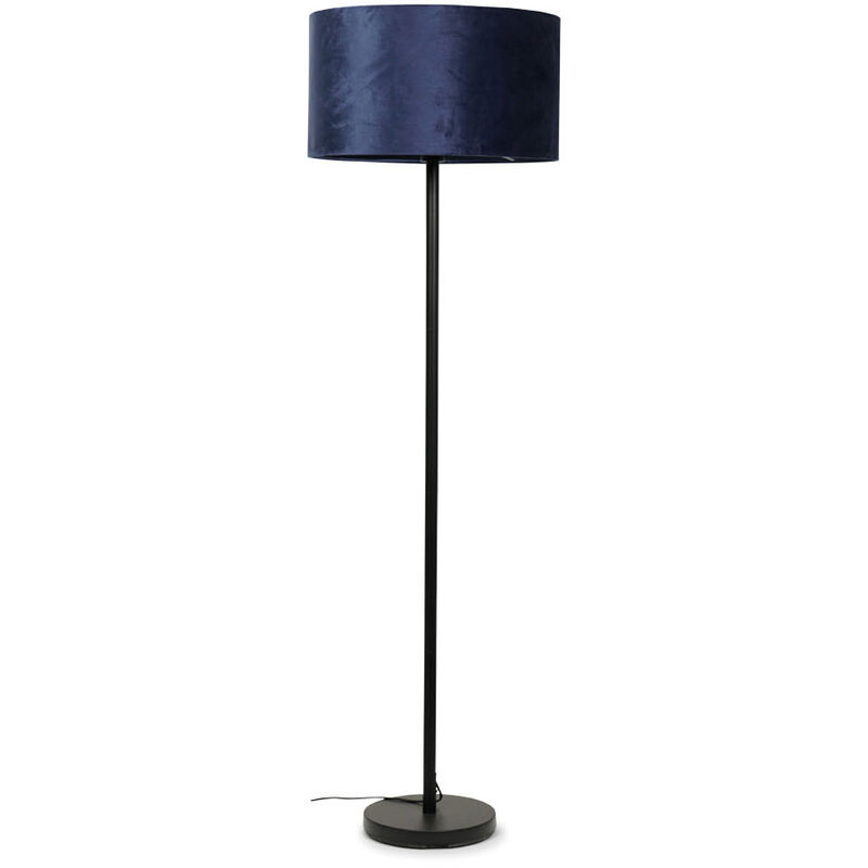 Black Floor Lamp Metal Stem Living Room Reading Light Large Velvet Lampshade - Navy + led Bulb