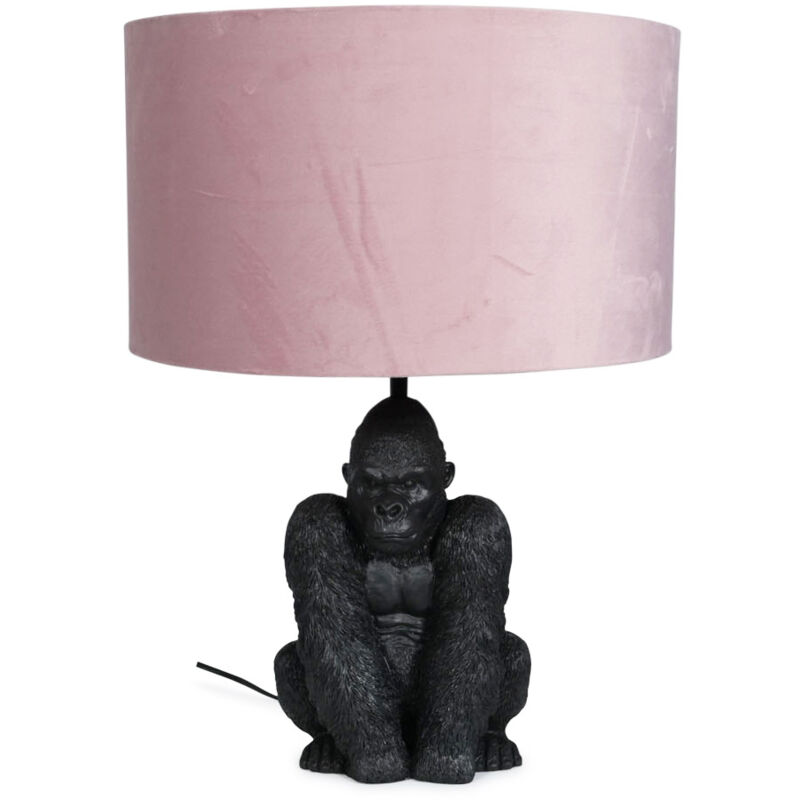 Black Gorilla Table Lamp Retro Animal Living Room Light Velvet Shade - Blush - No Bulb