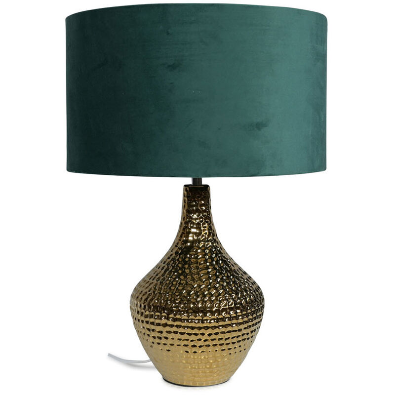 Gold Ceramic Table Lamp Light Velvet Shade Bedroom Living Room Bedside Lighting - Forest Green - No Bulb