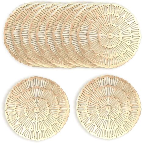 Gold Coasters, 12 Pieces Round Coasters, Cup Mats, for Dining Room and Kitchen Tables (12 x 12cm)