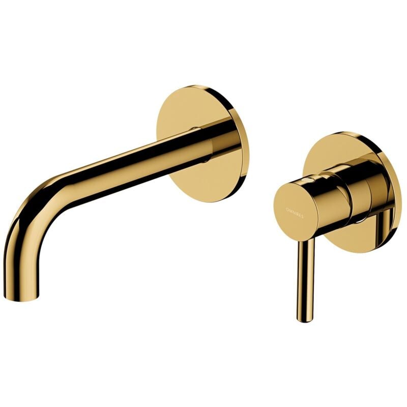 Gold Coloured Brass Bathroom Basin Concealed Mixer Tap Single Spout Lever