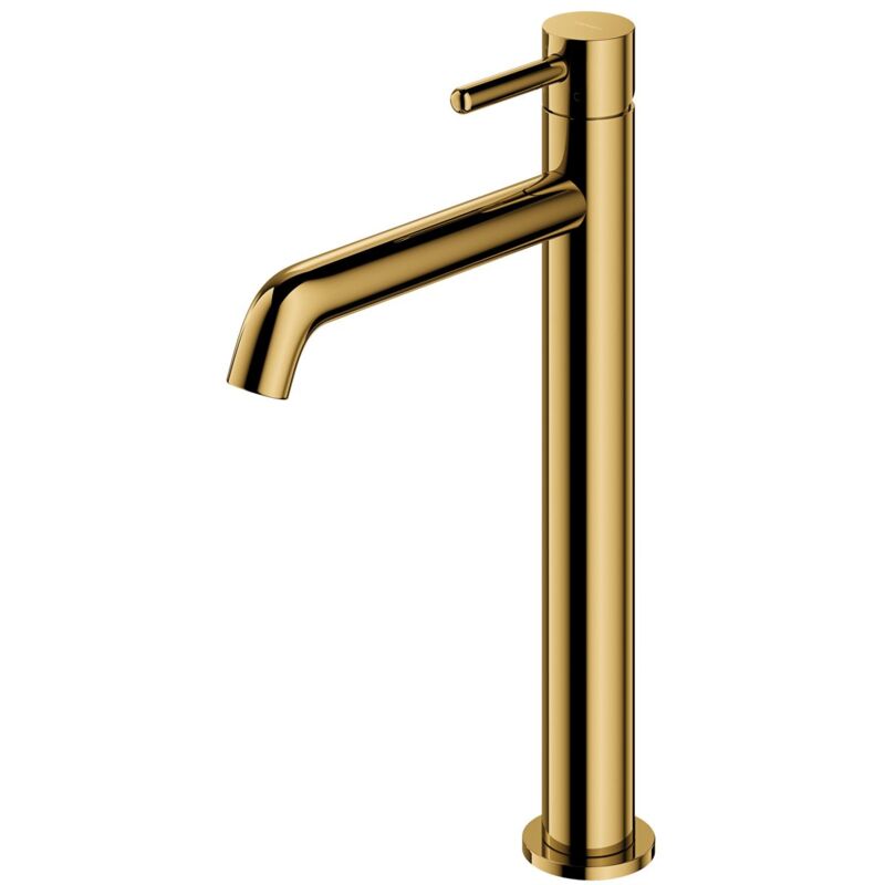 Gold Coloured Brass Bathroom Basin Faucet Standing Tall Mixer Tap Single Lever