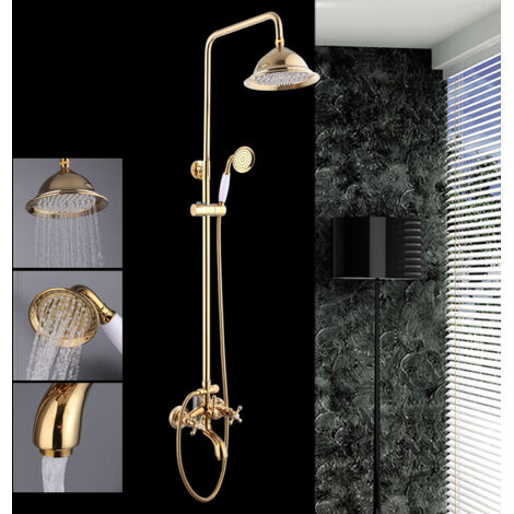 Gold Duschset Duscharmatur Retro Bad Duschsystem Regendusche mit Handbrause DE