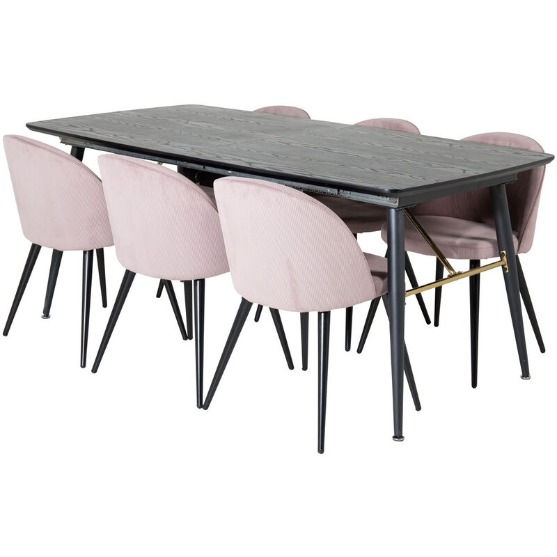 Ebuy24 - Gold Essgruppe Esstisch Ausziehbarer Tisch Länge Cm 180 / 220 Schwarz Und 6 Velvet Esszimmerstühle Samt Pink, Schwarz.