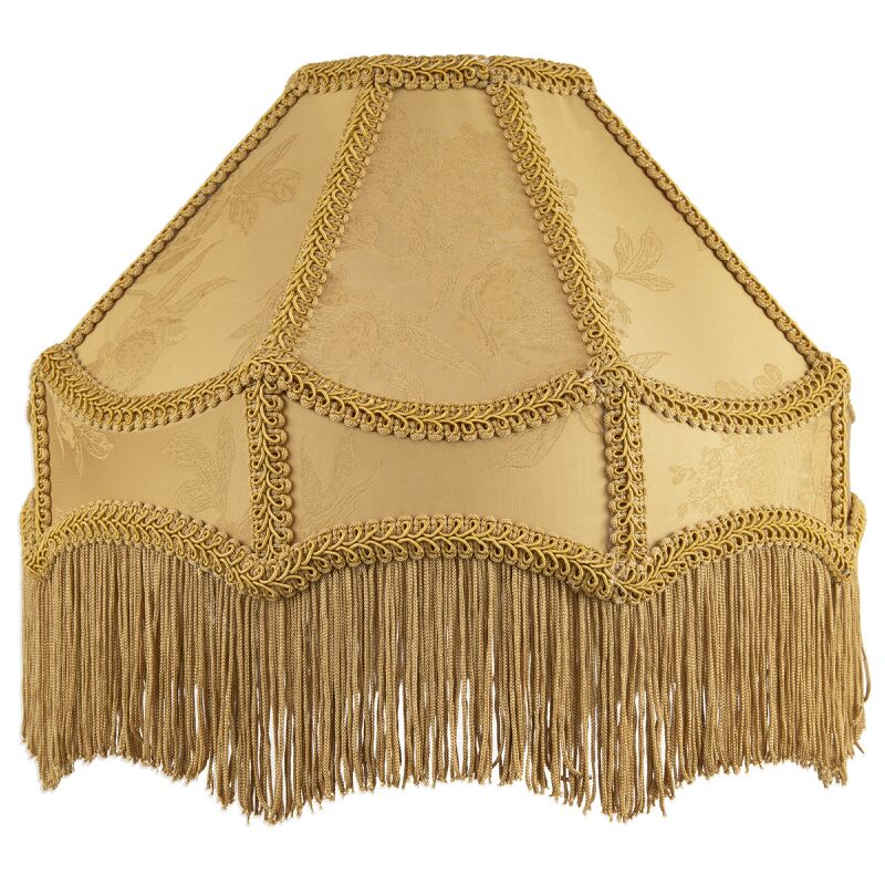 Gold Faux Silk Victorian Lamp Shade with Textured Floral Decor and Long Tassels by Happy Homewares