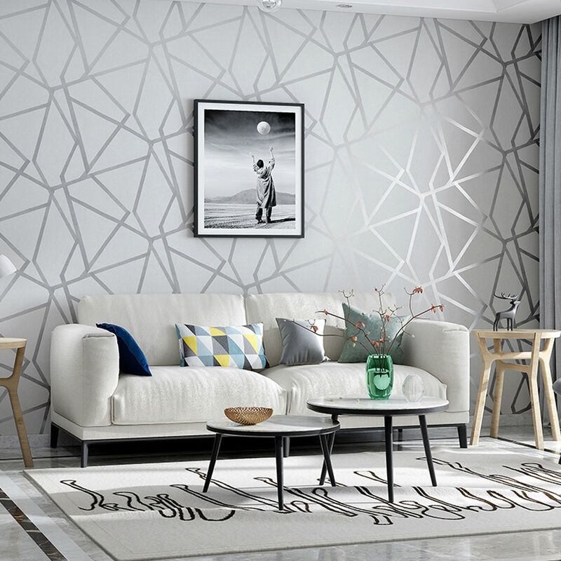 Livingandhome - Silver Grey Peel and Stick Adhesive Vinyl Removable Wallpaper 10x0.53M