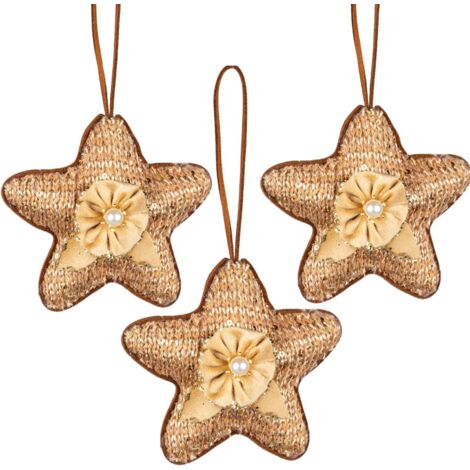 Gold Jute star 12cm - Christmas Tree Hanging Decorations Ornaments Themed,3pcs