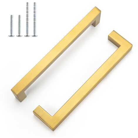 Brushed Satin Brass Finish Slimline Square Cabinet D Handles