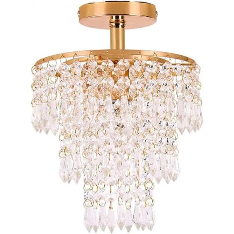 Gold LED ceiling light with crystals, modern and luxurious style, light fixture for bedroom, living room, kitchen, balcony