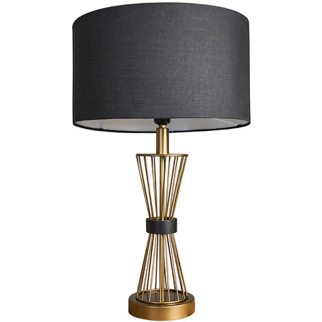 main image of "Gold Metal Hourglass Table Lamp With Fabric Lampshade - Beige"
