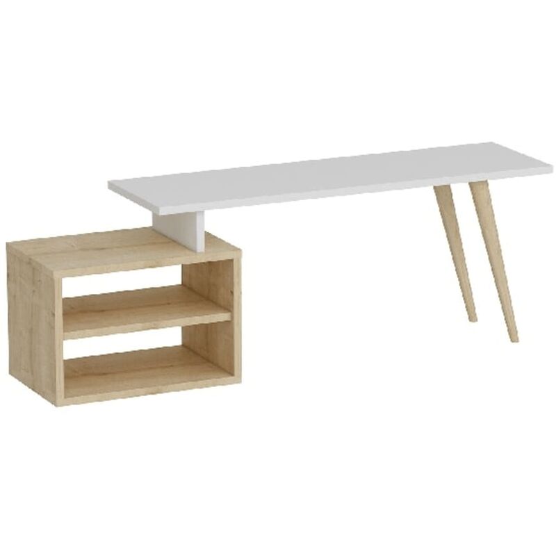 Homemania - Meuble TV Gold 125,2x29,5x42,8 cm Blanc et chêne
