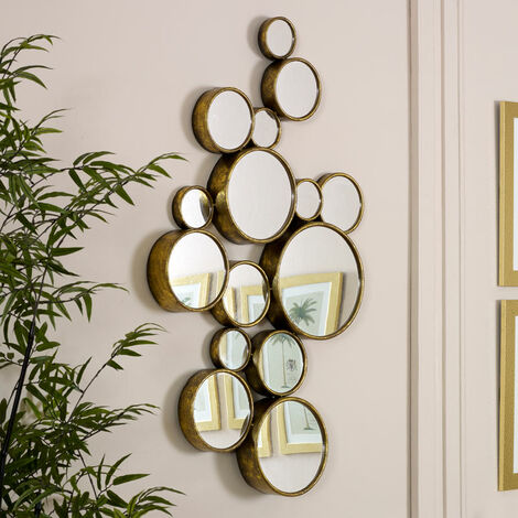Gold Multi Circle Wall Mirror 61cm x 103cm - Gold
