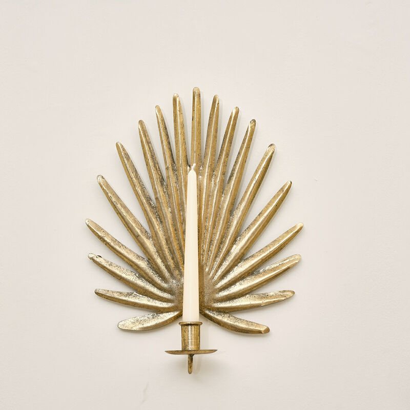 Melody Maison - Gold Palm Leaf Wall Candle Holder Sconce - Gold
