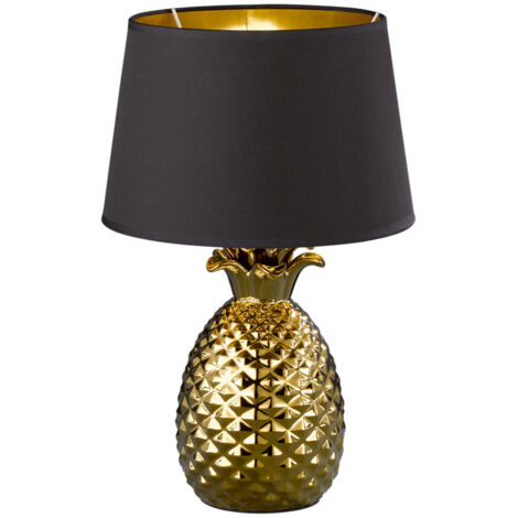 Gold Pineapple Lámpara de Mesa Pineapple con Pantalla Negra Ø28 cm Trio Lighting
