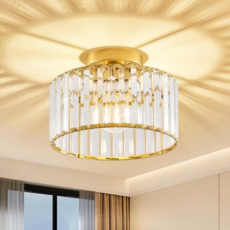Gold Plafonnier, Doré Cristal Plafonniers，27cm Moderne Ronds Lustre, Pour Couloir Entree Salon Chambre Cuisine Salle De Bain Salle À Manger [Classe Énergétique A]