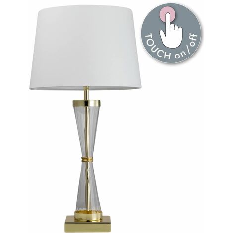 main image of "Deco Modern Ribbed Glass Touch Lamp Bedside Light Modern Design Fabric Shade"