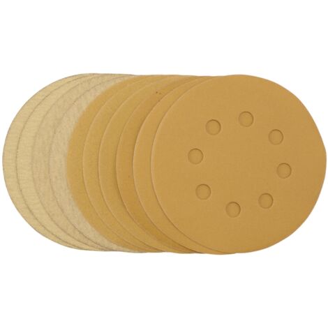 Gold Sanding Discs with Hook & Loop, 125mm, Assorted Grit - 120G, 180G, 240G, 320G, 400G (Pack of 10) (60161)