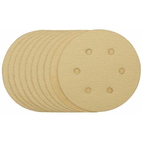 Gold Sanding Discs with Hook & Loop, 150mm, 120 Grit (Pack of 10) (64025)