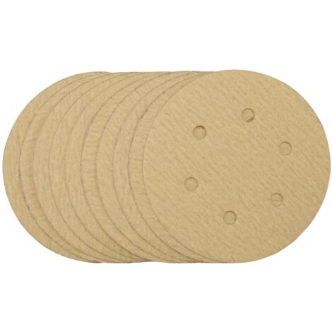 Gold Sanding Discs with Hook & Loop, 150mm, 180 Grit (Pack of 10) (64240)