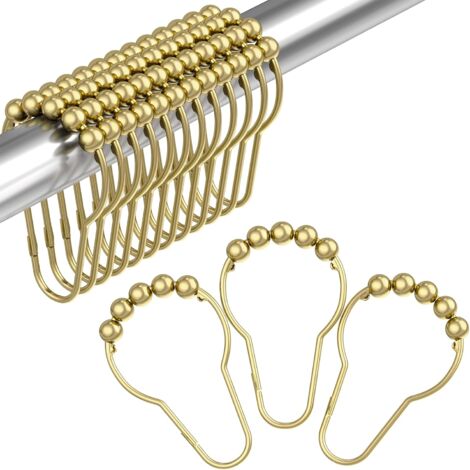 Gold Shower Curtain Hooks, Shower Curtain Rings Hooks, 12 Pcs Stainless Steel Shower Hooks for Shower Curtain, Rust Proof Shower Curtain Hooks, Shower Hooks for Curtain Bathroom