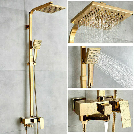 SUGUWORD Gold Shower Mixer taps Shower Set Shower System 3-Function with 8" Rainfall Shower Handheld Bath tub，Height and Angle Adjustable