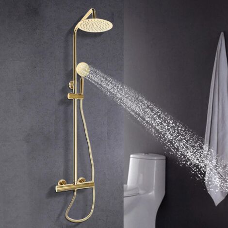 Gold Shower Thermostat, Shower Set, Wall Mounted Shower Set with Faucet, Anti-Limescale Shower Column Thermostatic Thermostat Home Standard Polished Chrome Mixer Tap Included