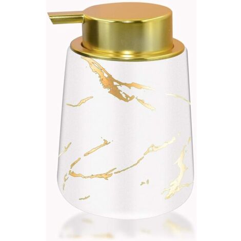 Gold Soap Dispenser for Kitchen and Ceramic, Ceramic Hand Washing Liquid Dispenser, 400ml. (White)
