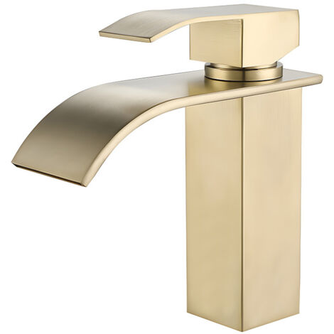 Gold Stainless Steel Basin Faucet - Sleek Waterfall Style, Smooth Flow, Splash-Free for a Superior Washing Experience
