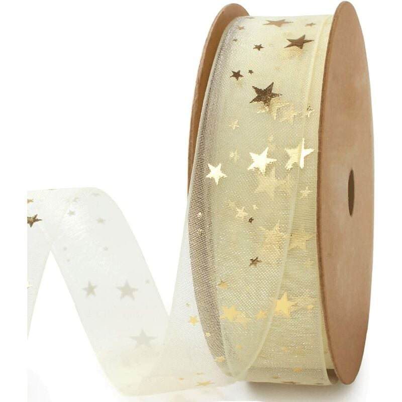 

Gold Star Sheer Ribbon Cinta de hilo de nieve para Navidad