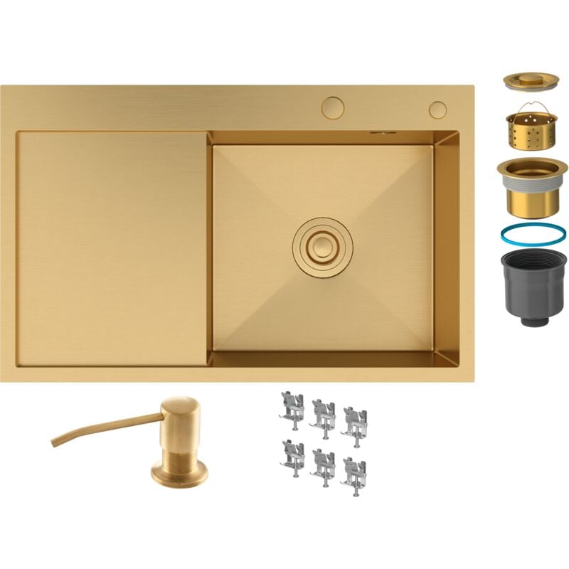 Granitan - gold steel sink single bowl drainer dryer dispenser BARI78P