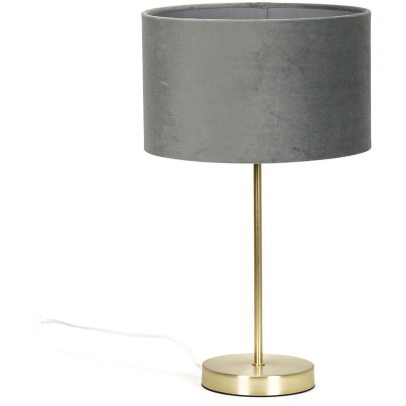 Valuelights - Gold Table Lamp Metal Stem Velvet Lampshade Bedside Living Room Light - Grey - No Bulb