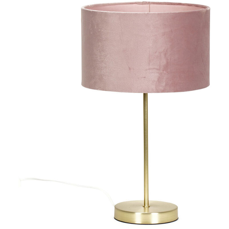 Gold Table Lamp Metal Stem Velvet Lampshade Bedside Living Room Light - Blush + led Bulb